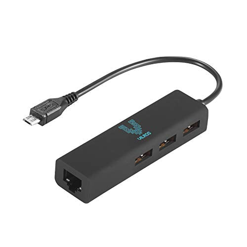 Three Port USB and Ethernet Hub with Micro USB – Front View