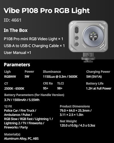 SMALLRIG Vibe P108 Pro RGB Video Light – Additional Angle