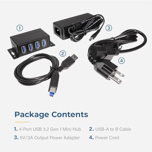 Hub Powered: USB 3.2 4-Port Mini Hub 5Gbps Fast Data – Back View