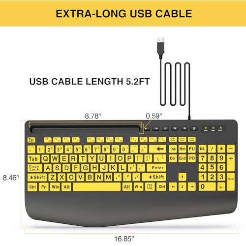 Sablute Large Print Keyboard: Wired Computer Keyboards with – Additional Angle