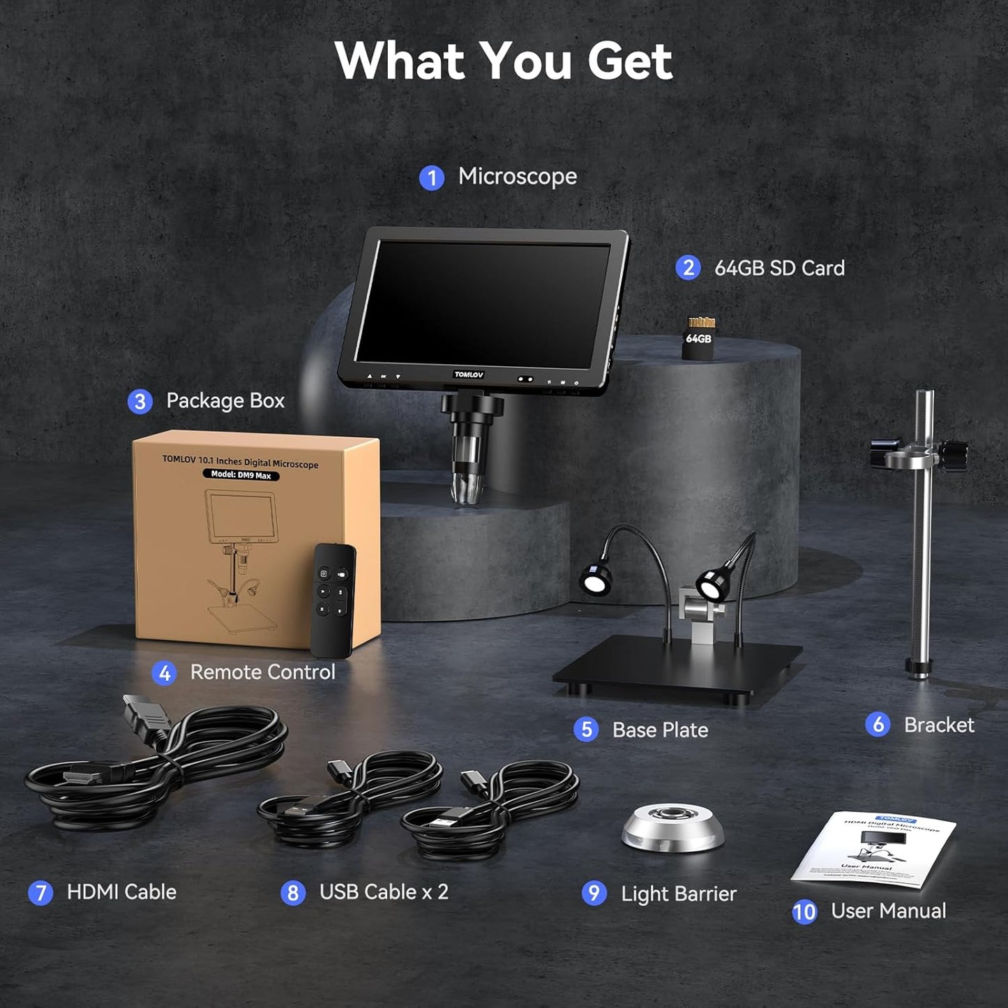 TOMLOV DM9 Max Digital Microscope: 20MP 10.1" 1500X HD IPS – Back View