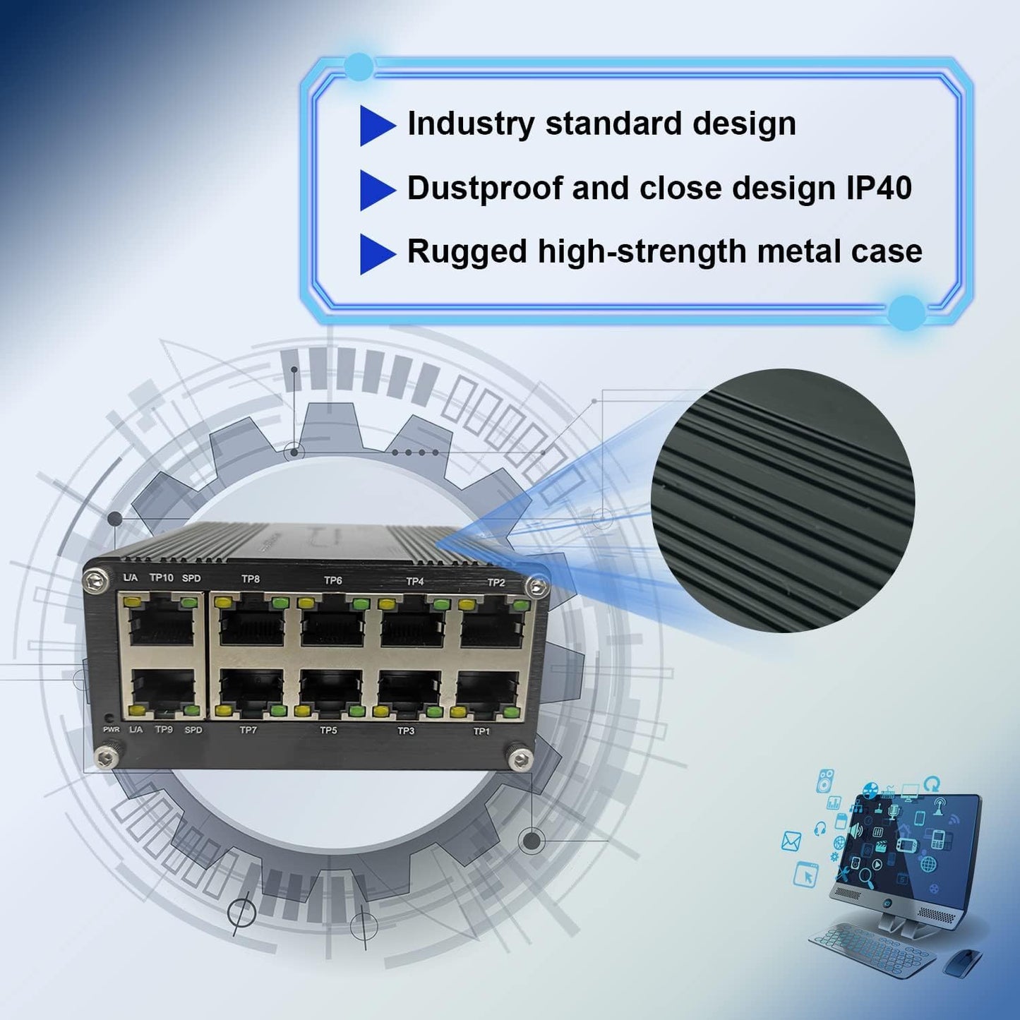 Hardened Industrial Gigabit Compact Ethernet Switch 10-Port – Packaging