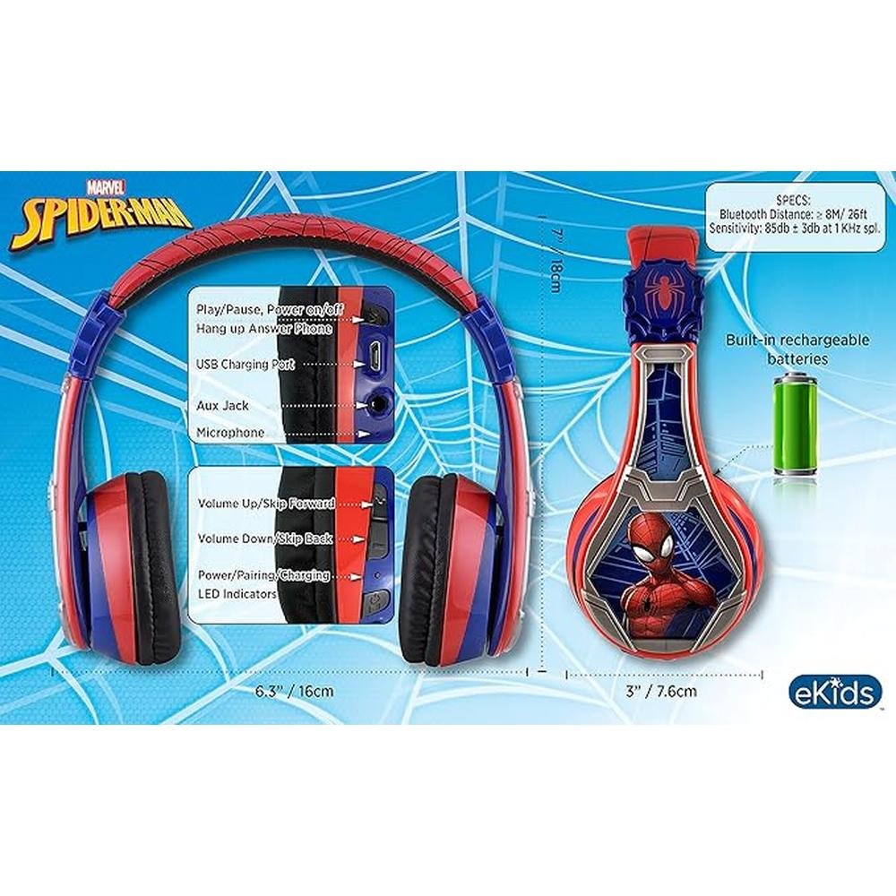 eKids Spiderman Wireless Bluetooth Portable Headphones with – Packaging