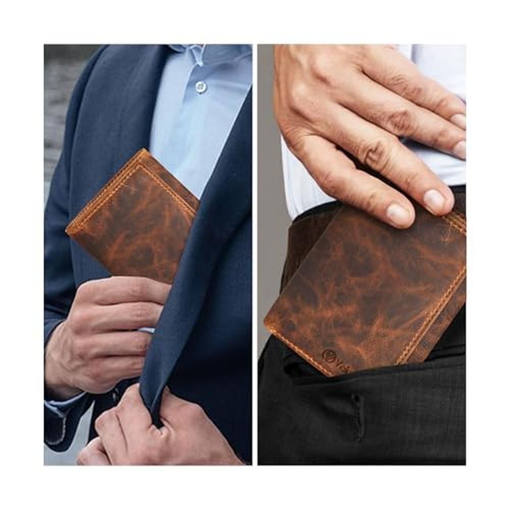 Genuine Leather: Men's RFID Blocking Slim Trifold Wallet – Packaging