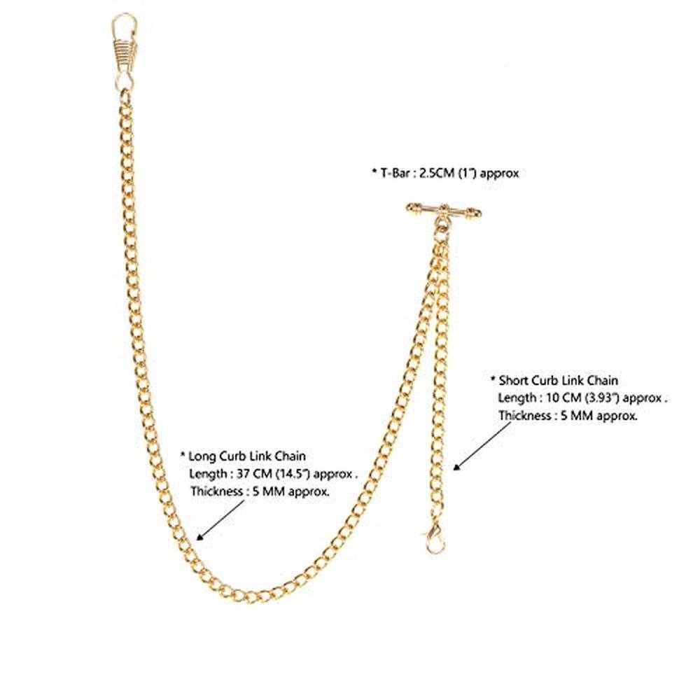 Watch Chain: TREEWETO Albert Chain T-Bar 16-Inch 2 Hooks – Side View