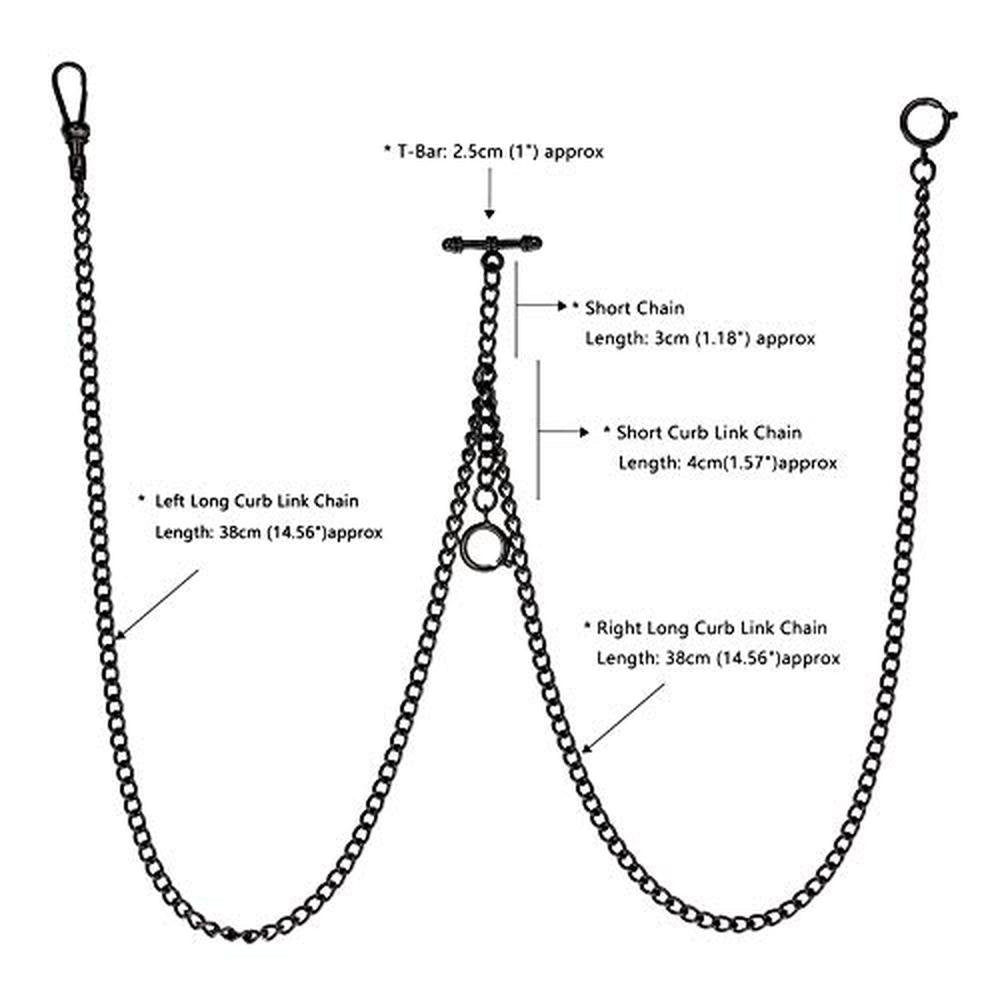 Watch Chain for Men: Classic Antique-Style T-Bar Chain Link – Side View