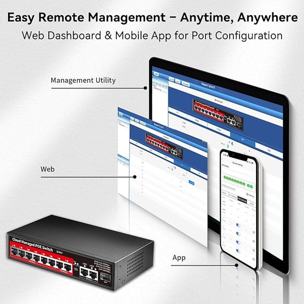 STEAMEMO 8 Port PoE+ Switch: Easy Smart Managed Ethernet – Packaging