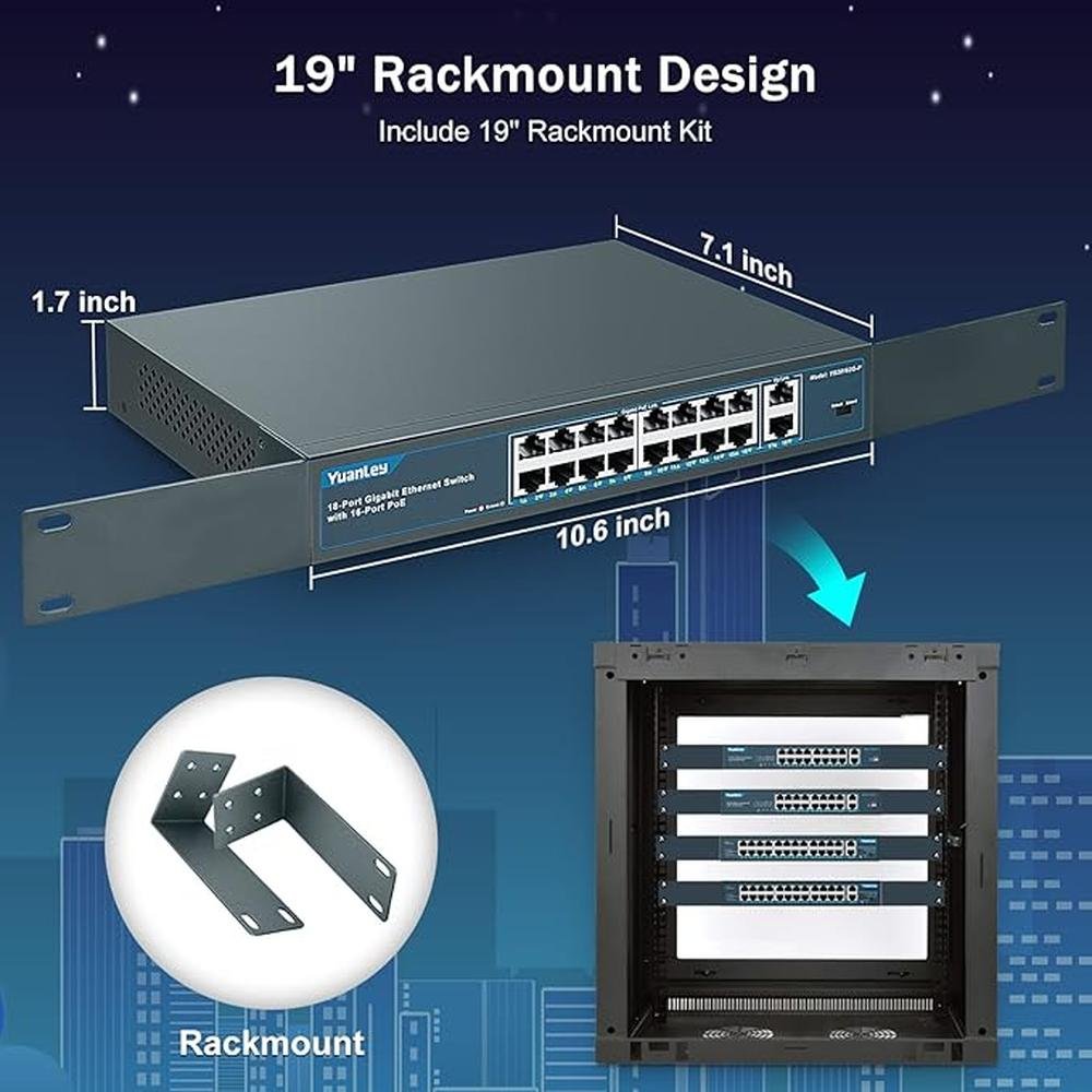 YuanLey 16 Port Gigabit PoE Switch with 2 Gigabit Uplink – Packaging