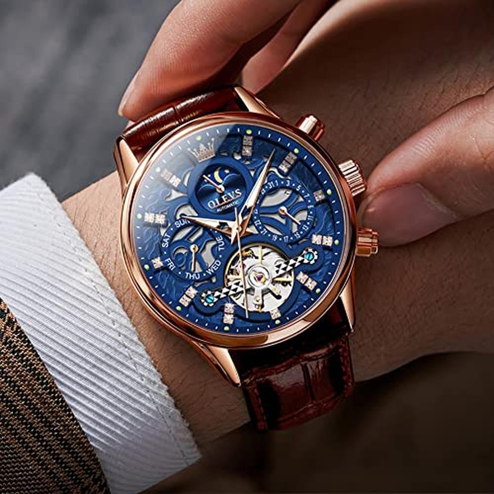 OLEVS Men Skeleton Watch: Automatic Mechanical Dress Casual – Packaging