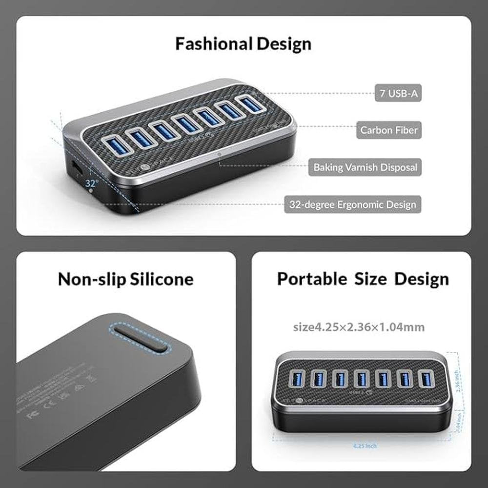USB Hub: 7 USB Expander with 32 Ergonomic Design – Packaging