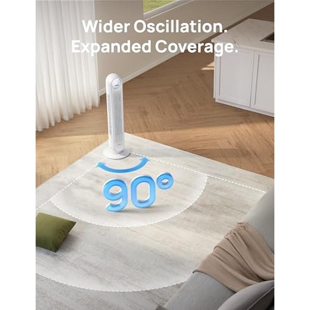 Dreo Tower Fan: Smart Standing Fan with 90-Degree – Packaging