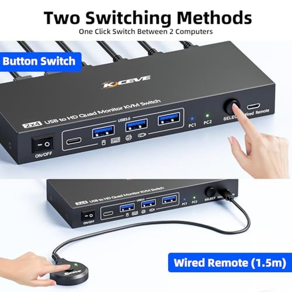 KVM Switch: 4 Monitors 2 Computers 1080p 60Hz USB 3.0 – Packaging