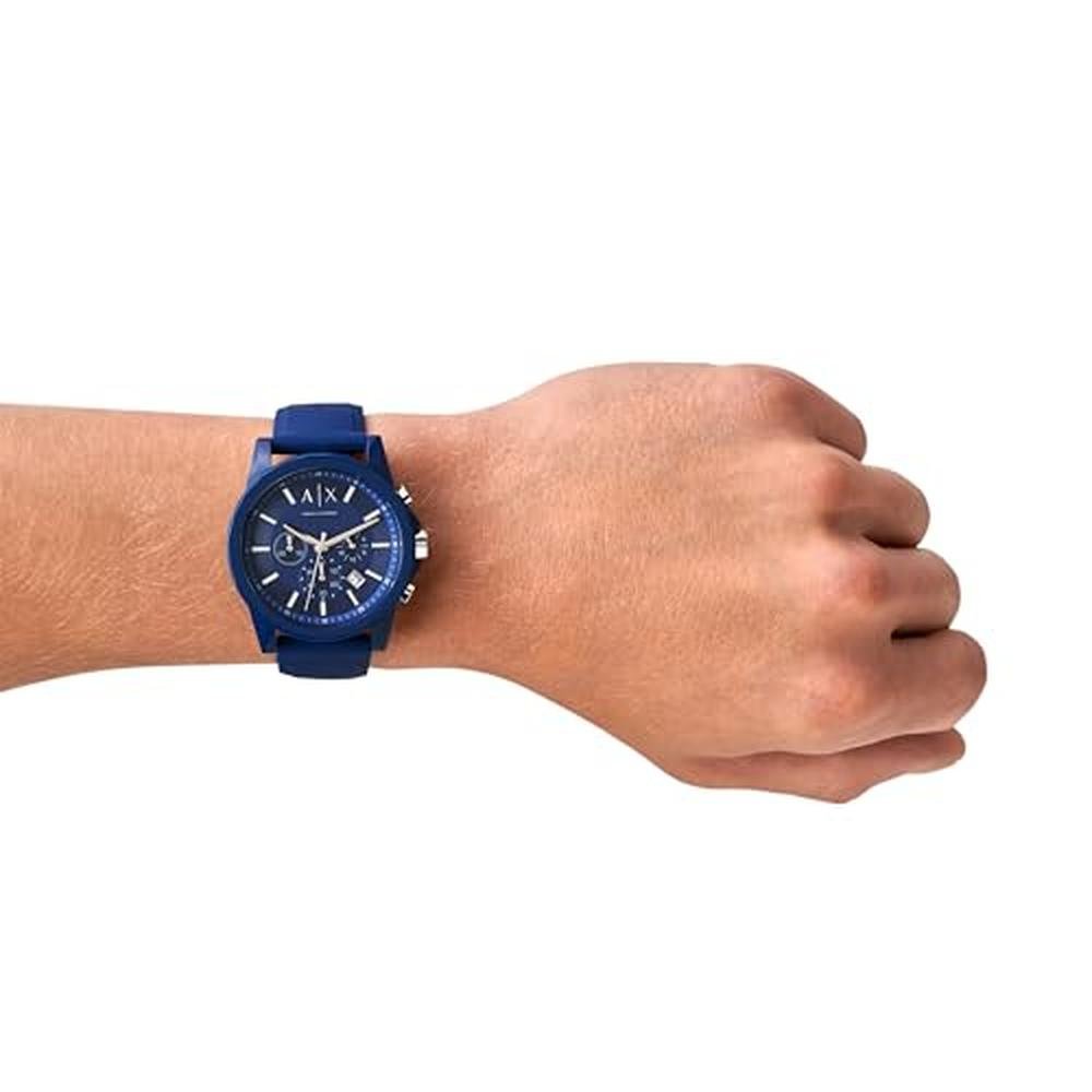 Armani Exchange: Chronograph Blue Silicone Watch for Men – Packaging