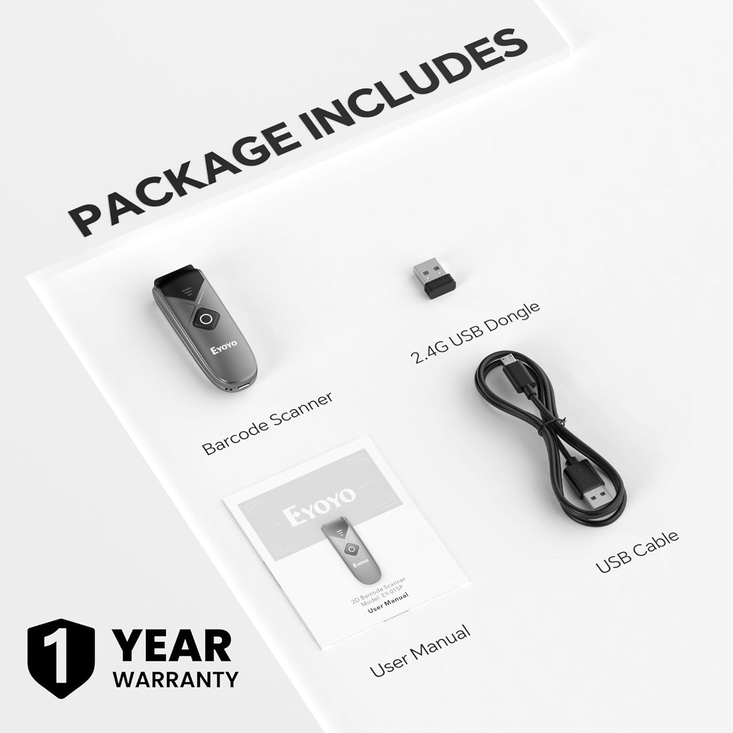 Eyoyo Bluetooth 2D&1D Barcode Scanner – Size Reference