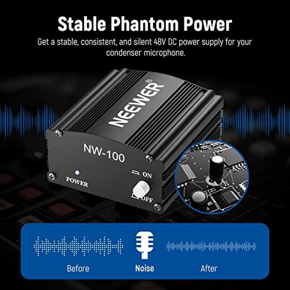 Neewer 1-Channel 48V Phantom Power Supply with Adapter – Packaging