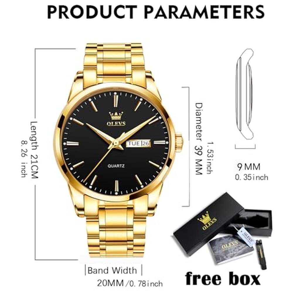 Watch Men: Olevs Black Gold Watch for Men – Packaging