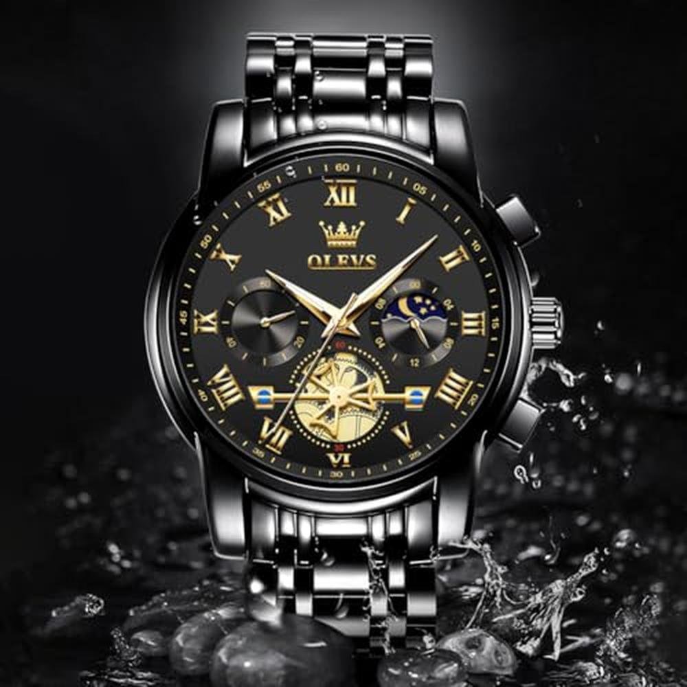 Watches Men: Olevs Black Casual Fashion Big Face Man Watch – Packaging