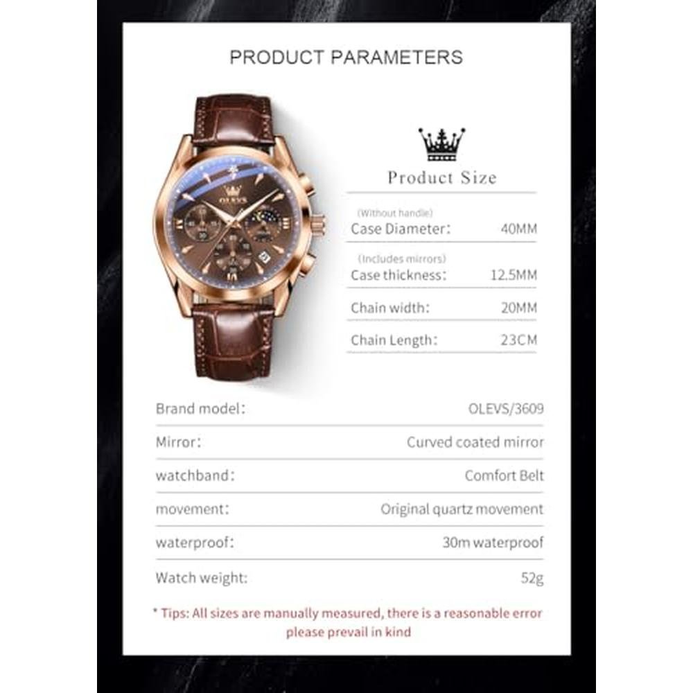 Watches Men: Olevs Brown Classic Multifunction Chronograph – Packaging