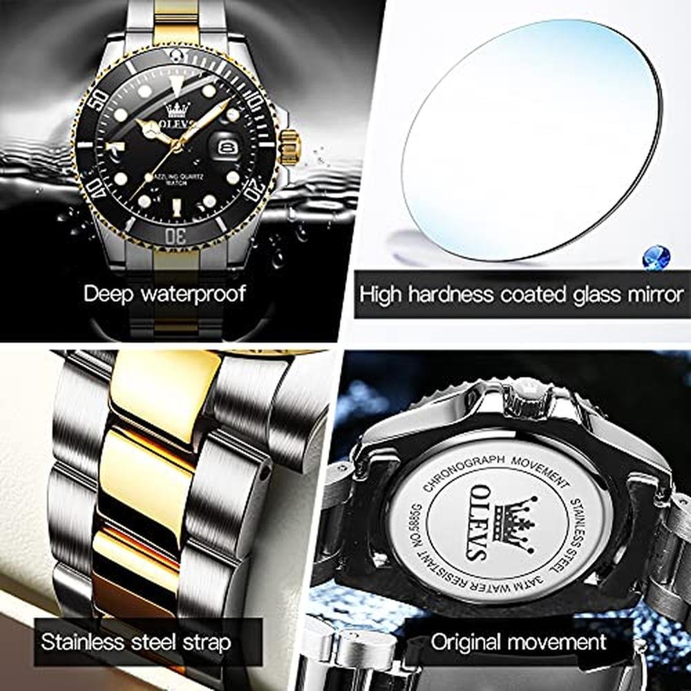 Watches Men: OLEVS Black Mens Dress Watch Analog Quartz – Packaging