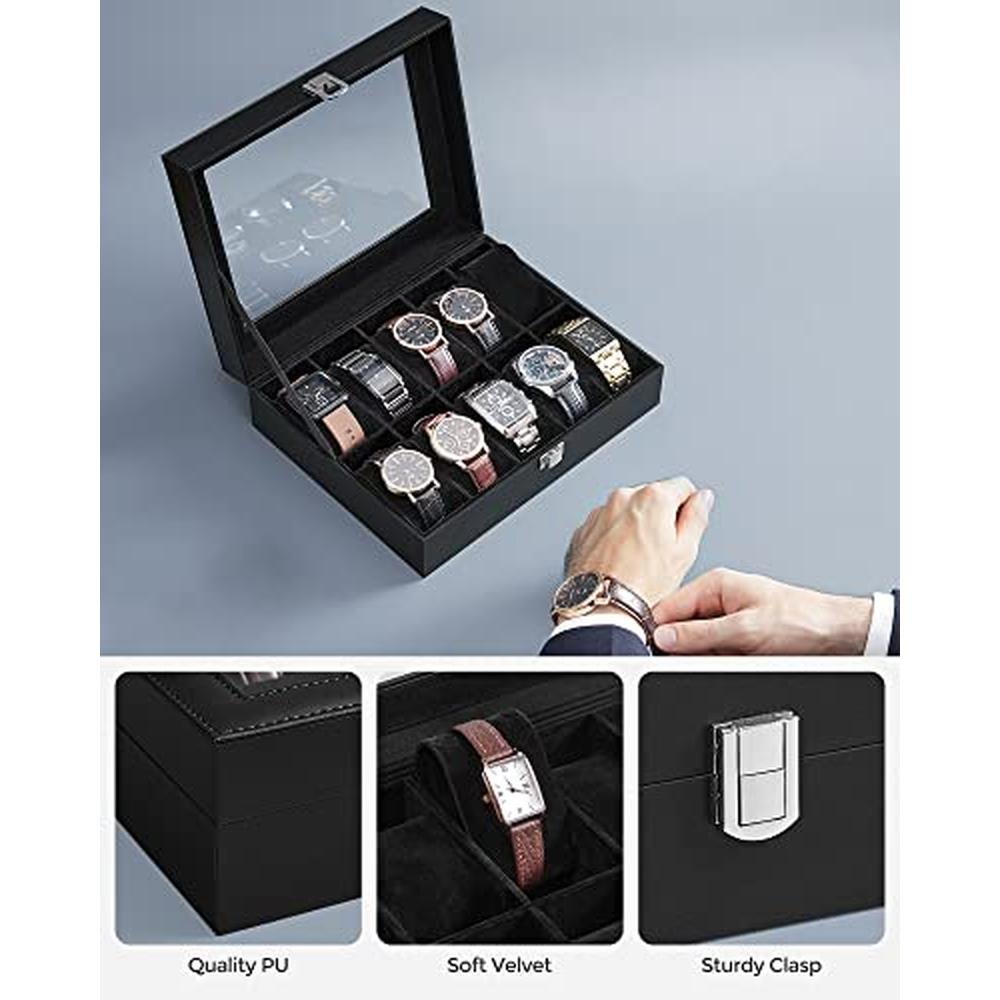 Watch Black: Songmics Watch Box 10 Slot Watch Case Organizer – Packaging