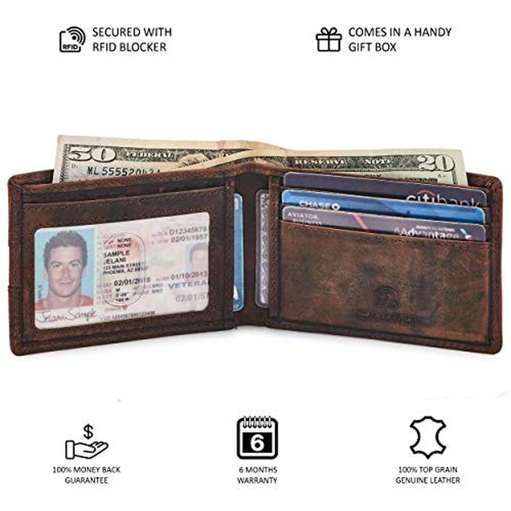 Wallet for Men Bifold Real Leather Slim RFID Blocking Front – Packaging