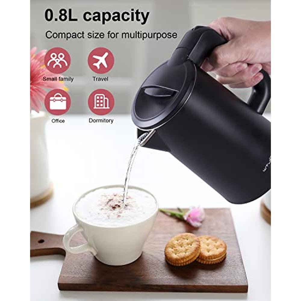 Electric Kettle: 0.8L Stainless Steel 800 Watts Small – Side View