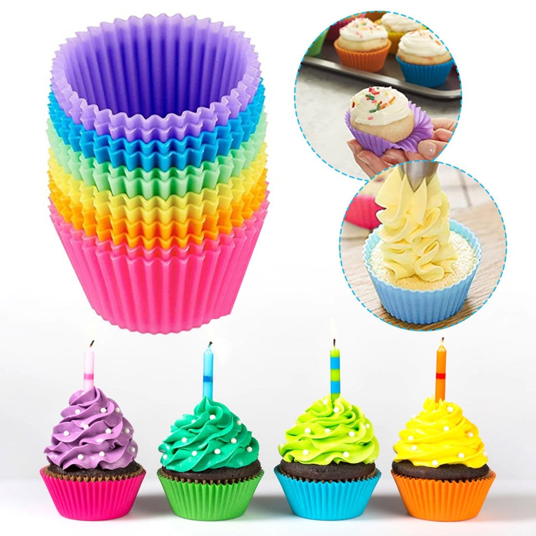 Silicone Round Cake Molds (8 Pieces) for Muffins and Cupcakes