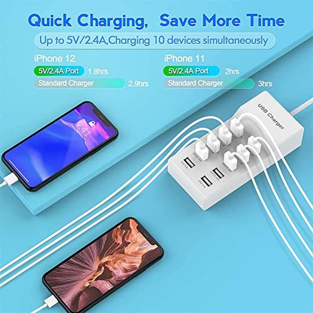10-Port USB Wall Charger Station with Rapid Charging – Side View