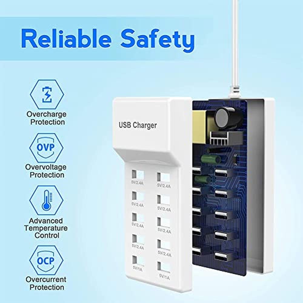 10-Port USB Wall Charger Station with Rapid Charging – Close-up Detail