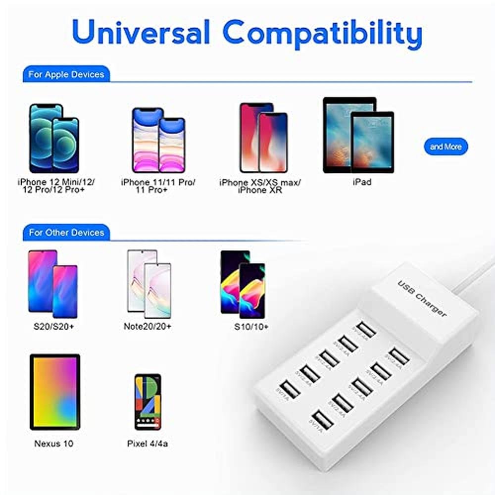 10-Port USB Wall Charger Station with Rapid Charging – In Use