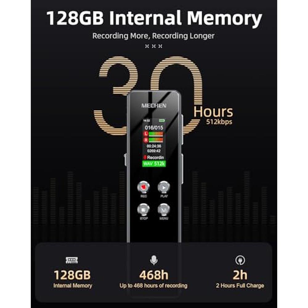 Voice Recorder: MECHEN 128GB Digital Voice Activated – Close-up Detail