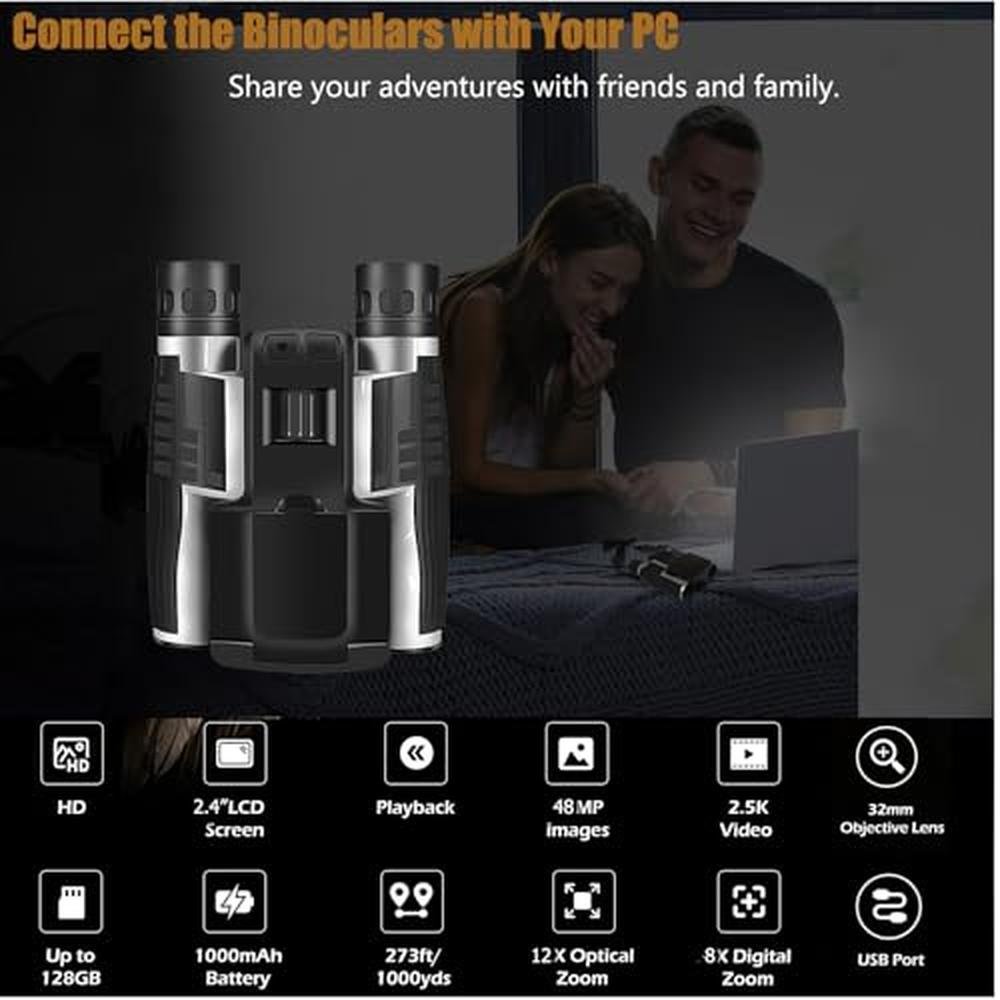 LCD Digital Binoculars: 2.4 Inch 12x32 48MP Camera – Side View
