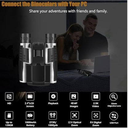 LCD Digital Binoculars: 2.4 Inch 12x32 48MP Camera – Side View