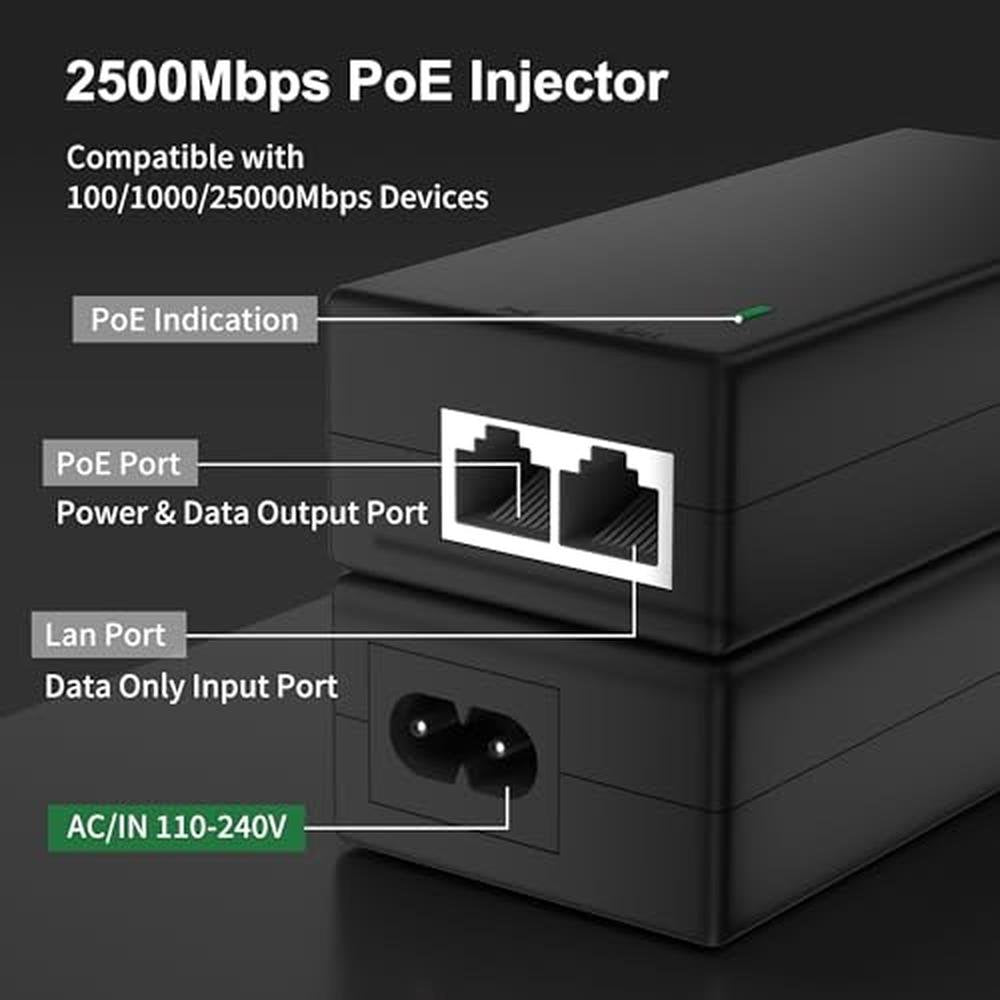 PoE 30W: 2.5Gb PoE+ Injector Adapter 48-55V – Close-up Detail