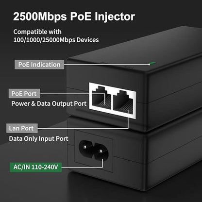 PoE 30W: 2.5Gb PoE+ Injector Adapter 48-55V – Close-up Detail