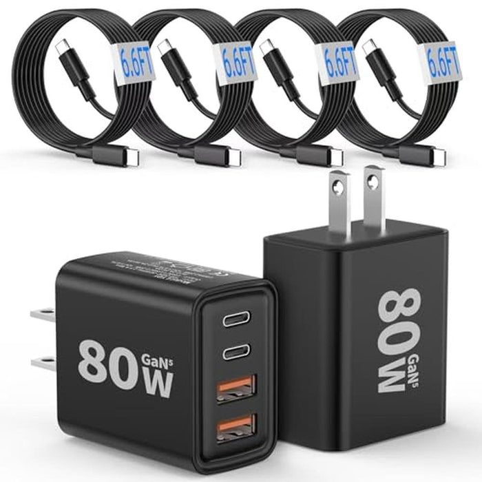 Wall Charging: 2-Pack USB C Wall Charger 80W 4-Port Type C – Front View