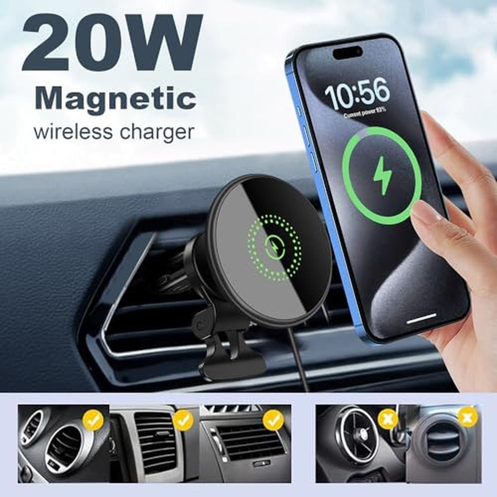 Car Phone: 20W Magnetic Wireless Phone Holder Car Charger – Close-up Detail