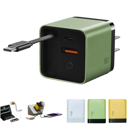 Retractable Charger: 3-in-1 GaN Charger Scalable 80W Max – Front View