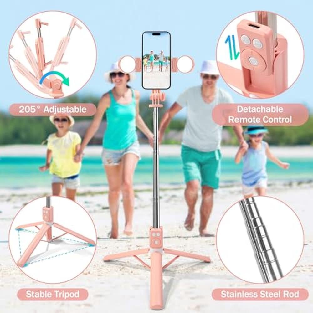 Phone Selfie Stick: 3-in-1 Tripod with Fill Light – Close-up Detail