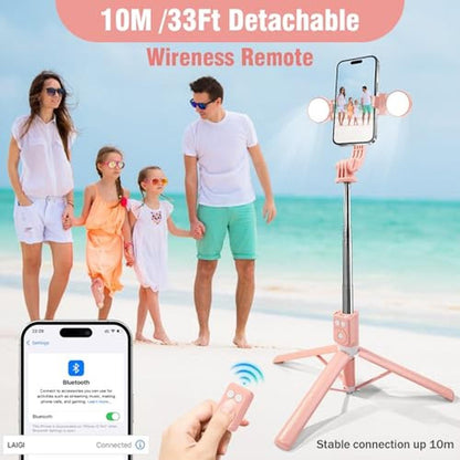 Phone Selfie Stick: 3-in-1 Tripod with Fill Light – In Use