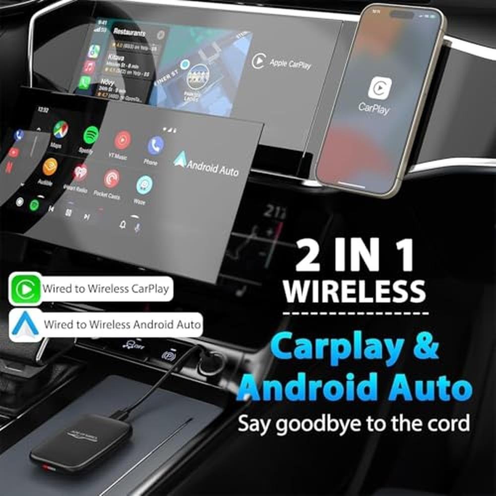 Carplay Adapter: 3-in-1 Wireless CarPlay and Android Auto – Side View