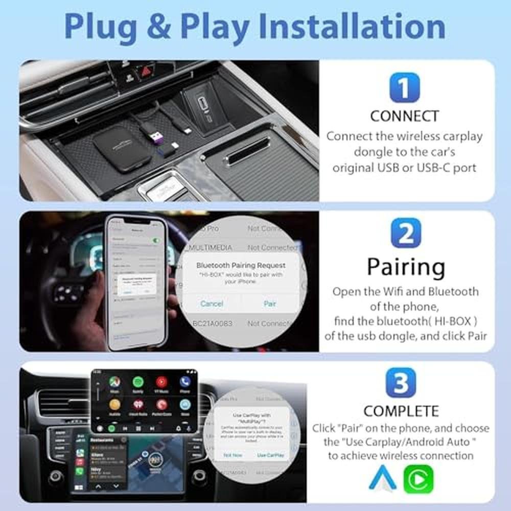 Carplay Adapter: 3-in-1 Wireless CarPlay and Android Auto – In Use