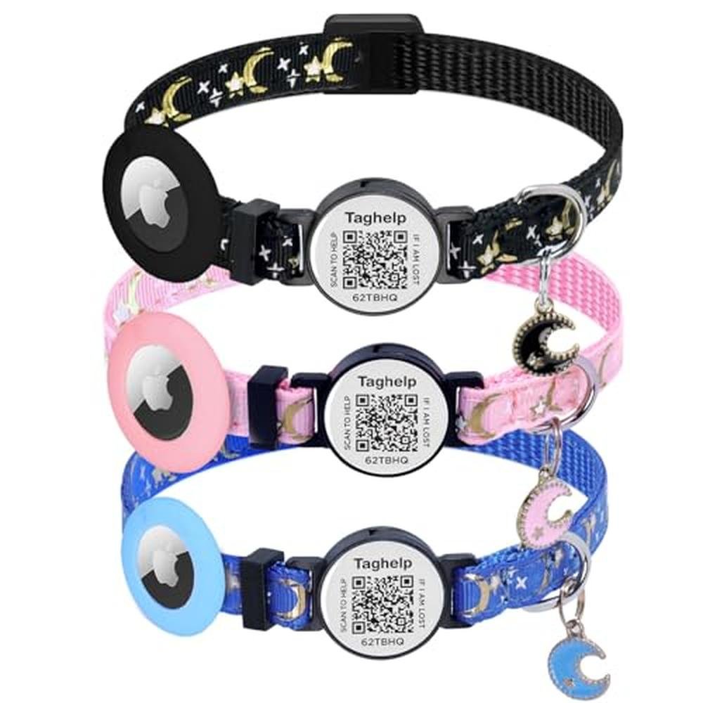 Collar Cat: 3 Pack Airtag Breakaway Cat Collar with Gold – Front View