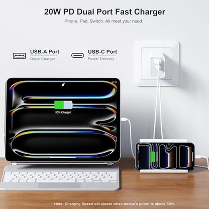3 Pack USB C Wall Charger: 20W Durable Dual Port QC+PD 3.0 – Side View