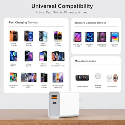 3 Pack USB C Wall Charger: 20W Durable Dual Port QC+PD 3.0 – Close-up Detail