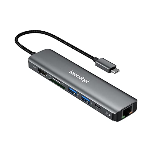 Ethernet Hub: Teleadapt USB C Hub 7-in-1 Multiport Adapter – Front View