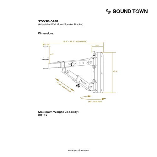 Sound Town: Sound Town 2-Pack Adjustable Wall Mount Speaker – Close-up Detail
