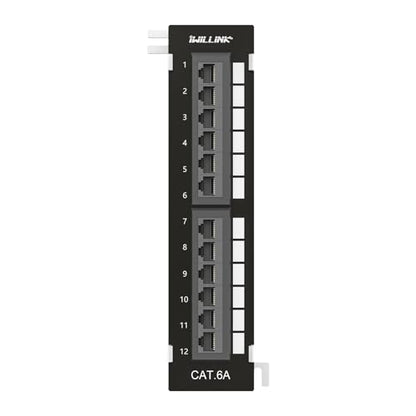 iwillink 12 Port 10Gbps Cat6A Network Patch Panel with Wall – Front View