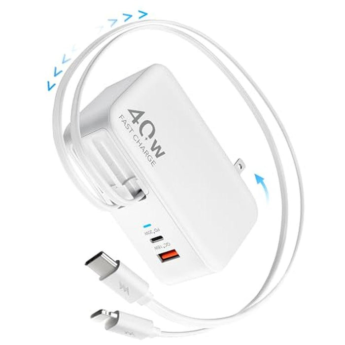 iPhone Retractable Charger: 4-in-1 Gan Wall Charger Plug – Front View