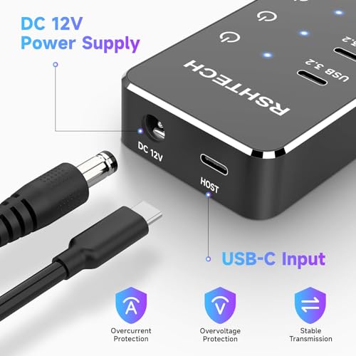 Powered USB Hub: RSHTECH 10-Port USB 3.2/USB C Hub 60W – Feature Highlight